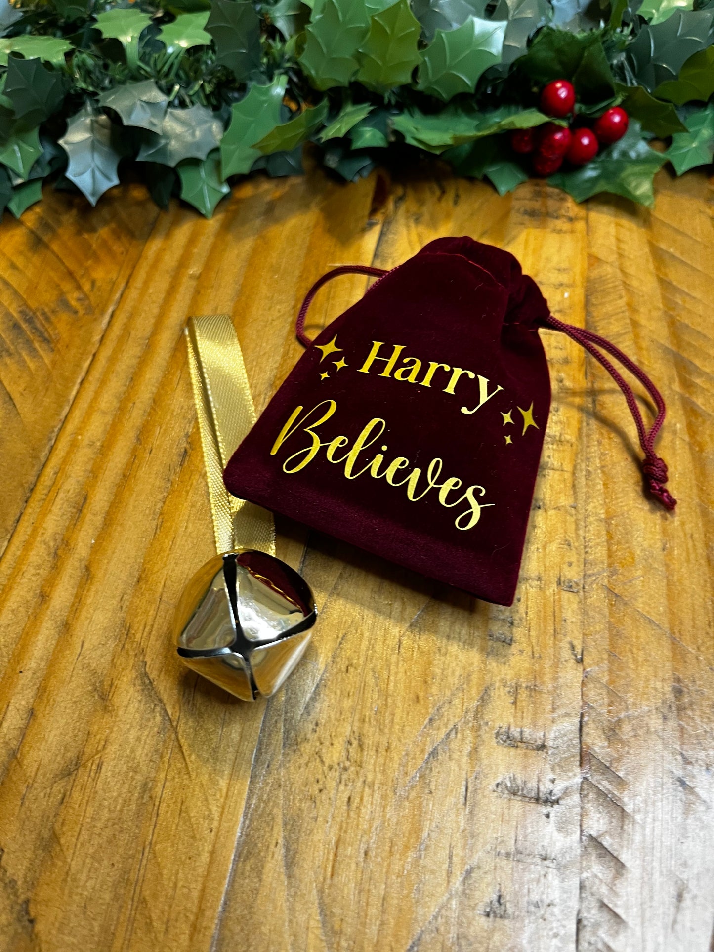 Christmas Believe Bell with Personalised Velvet Bag
