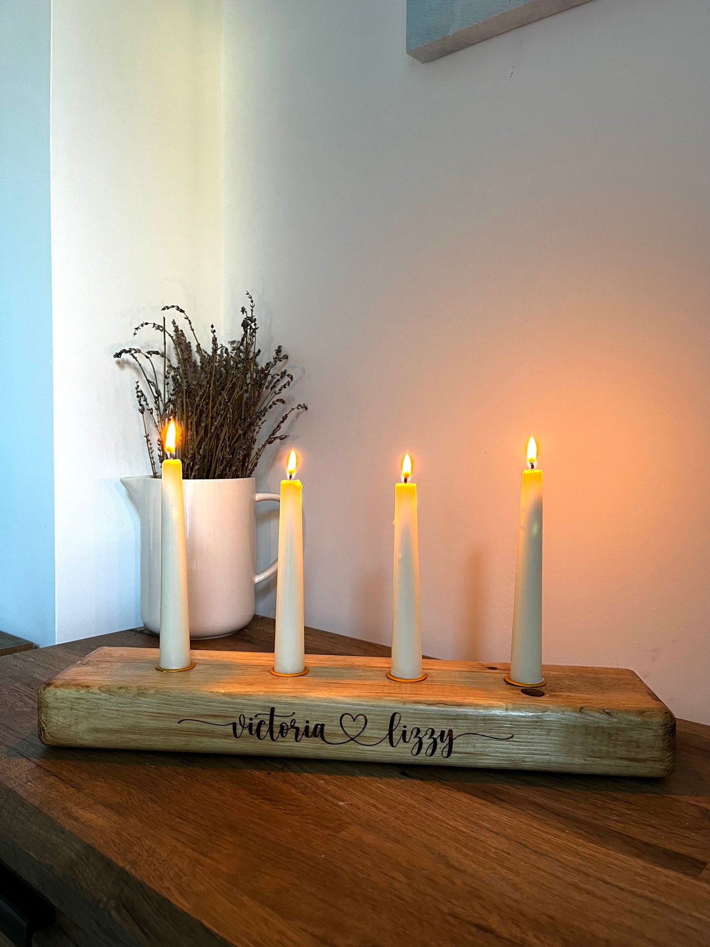 Personalised wooden candle centrepiece