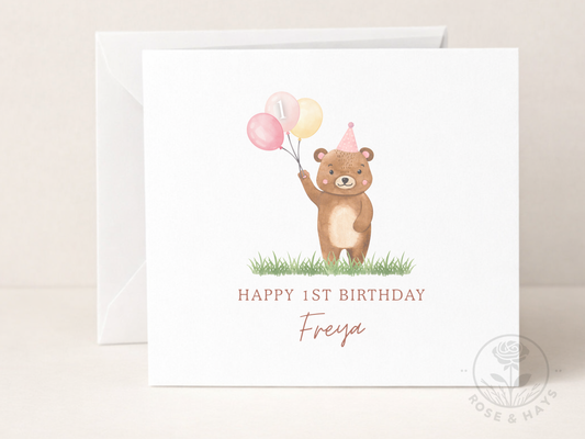 First Birthday Bear Personalised Card