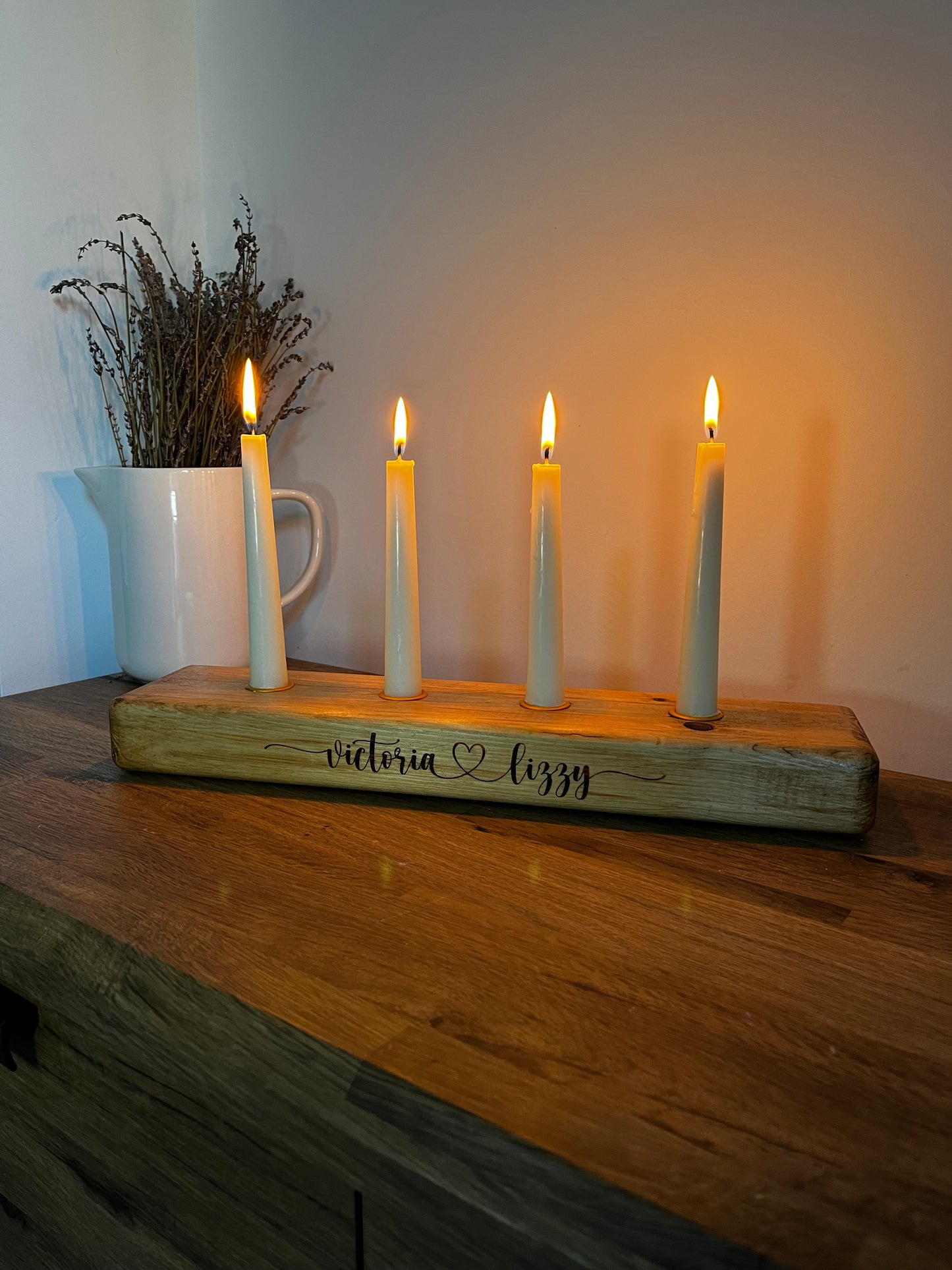 Personalised wooden candle centrepiece