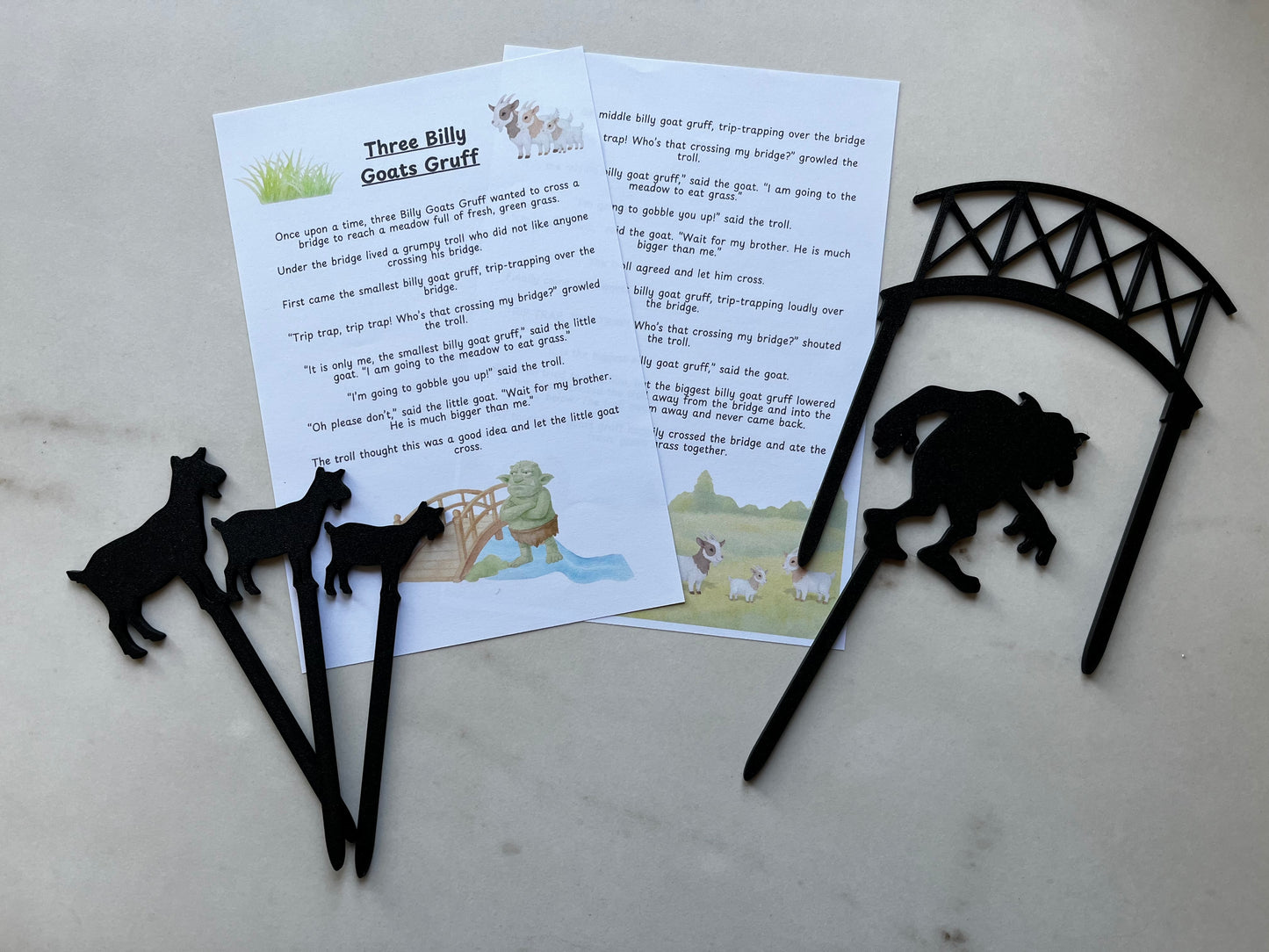 Three Billy Goats Gruff Shadow Story Stick Puppets