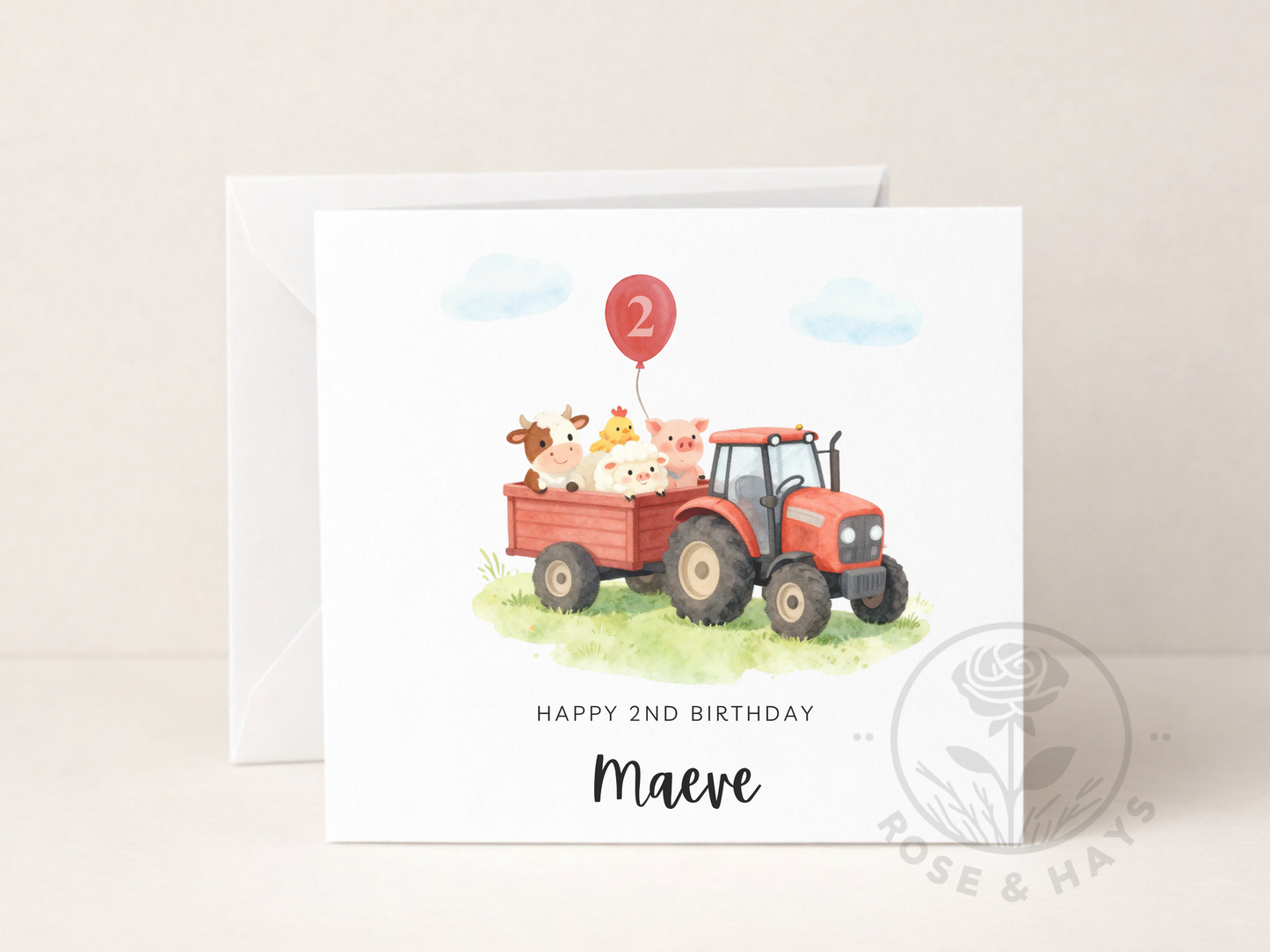 Personalised Tractor & Farm Animals Birthday Card
