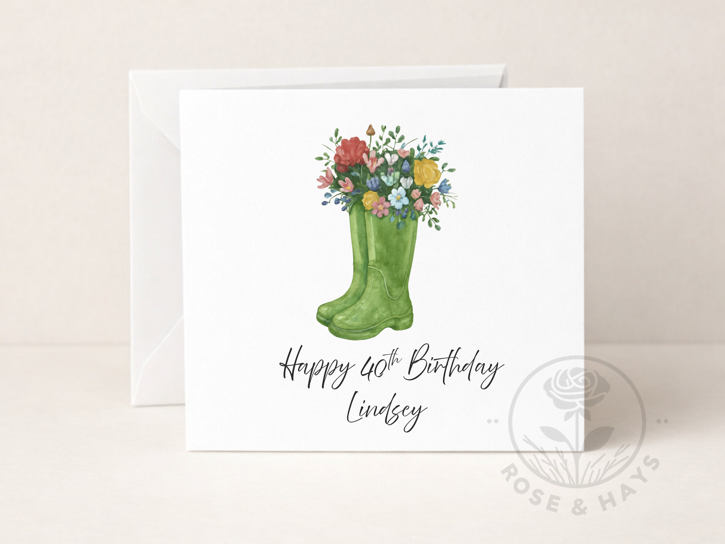 Custom Floral Wellies Birthday Card