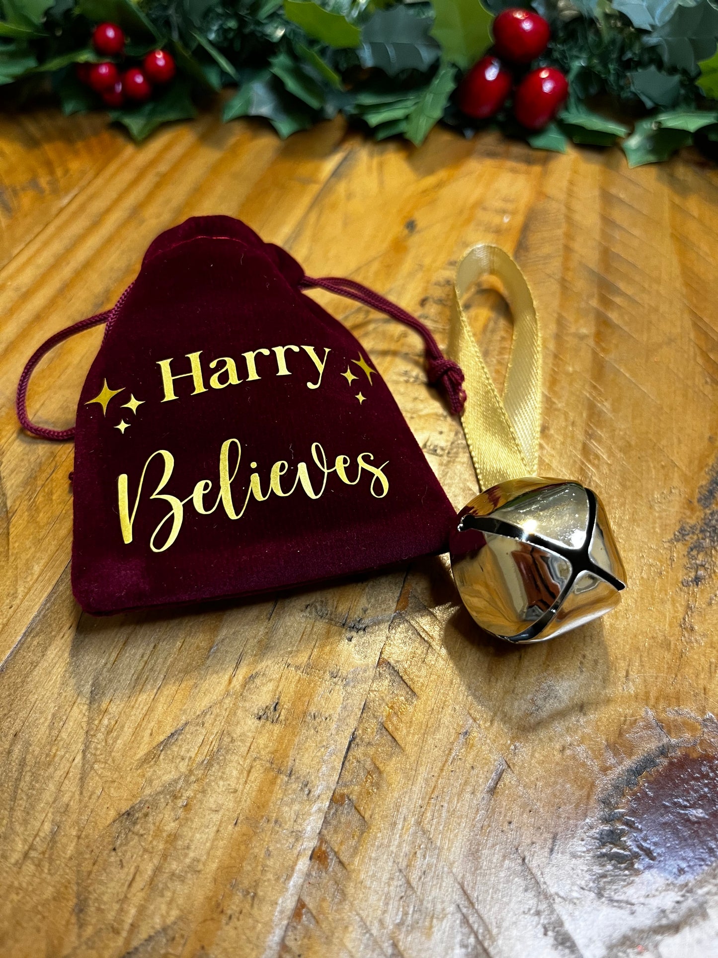 Christmas Believe Bell with Personalised Velvet Bag