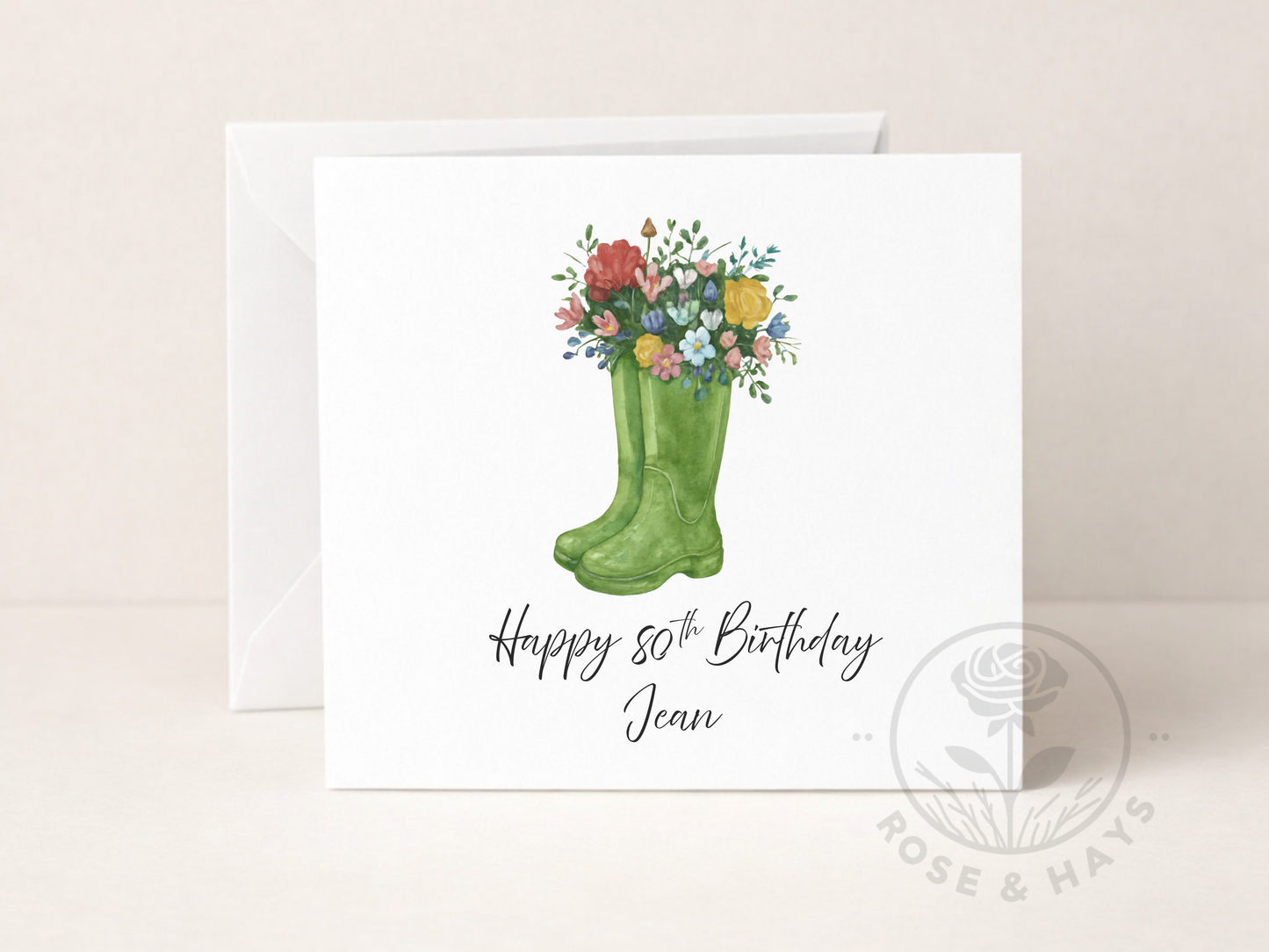 Custom Floral Wellies Birthday Card