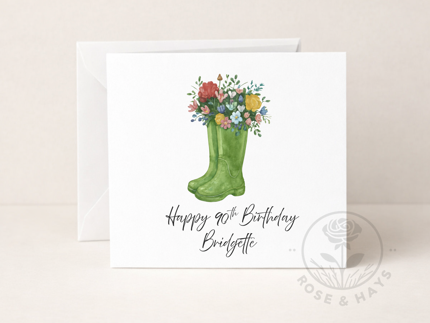 Custom Floral Wellies Birthday Card