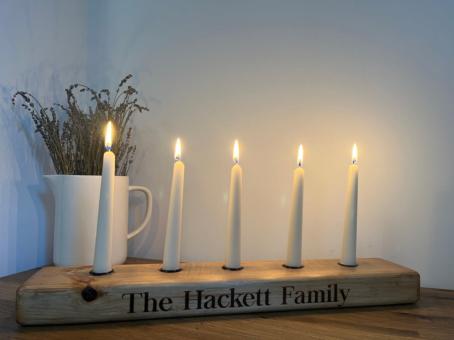 Personalised wooden candle centrepiece