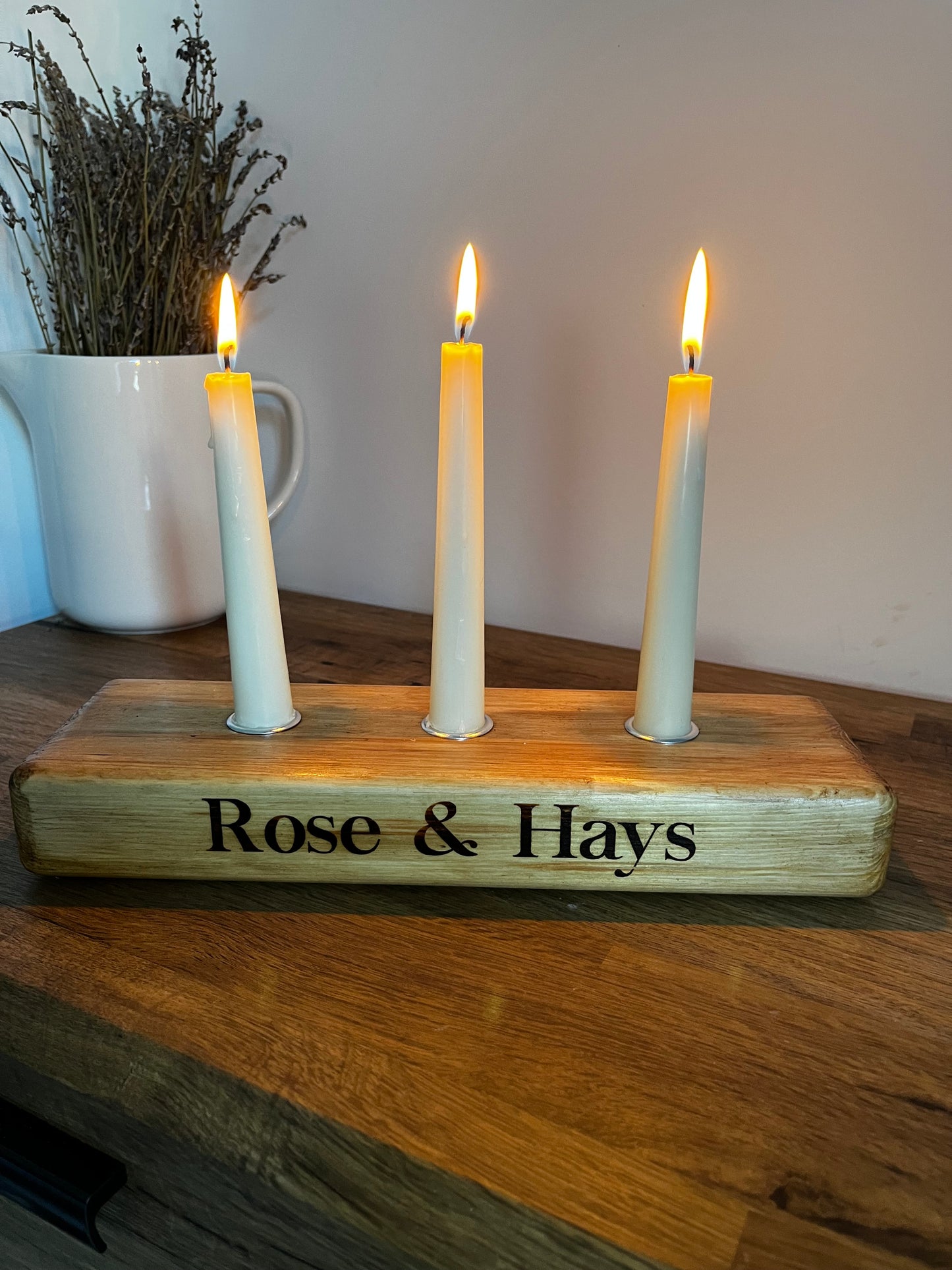 Personalised wooden candle centrepiece