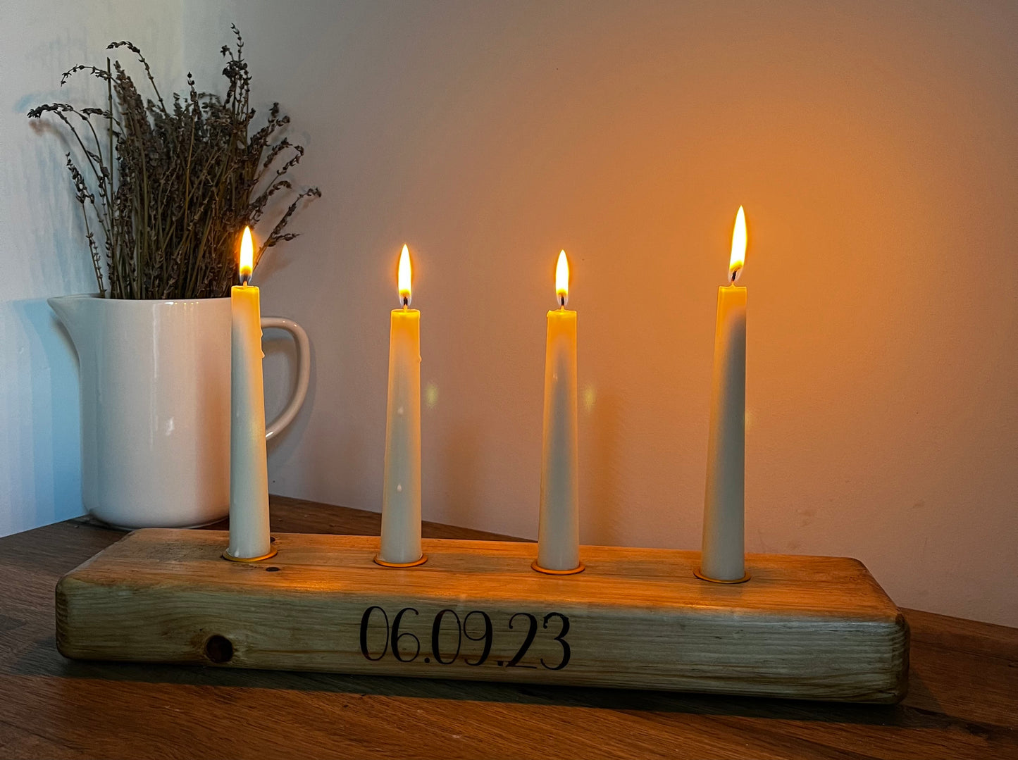Personalised wooden candle centrepiece