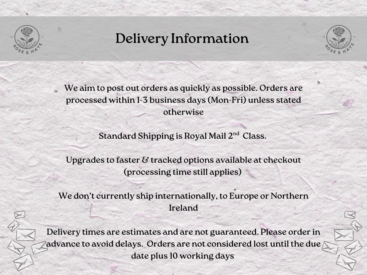 Text detailing delivery information on a textured background with envelope elements.