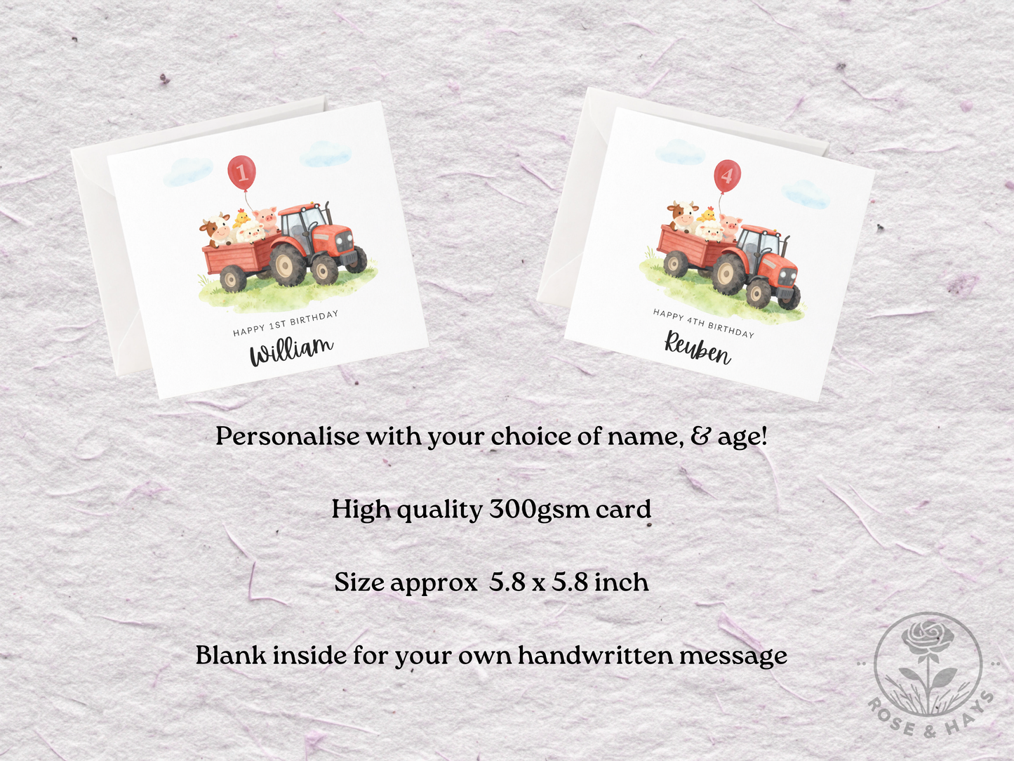 Personalised Tractor & Farm Animals Birthday Card