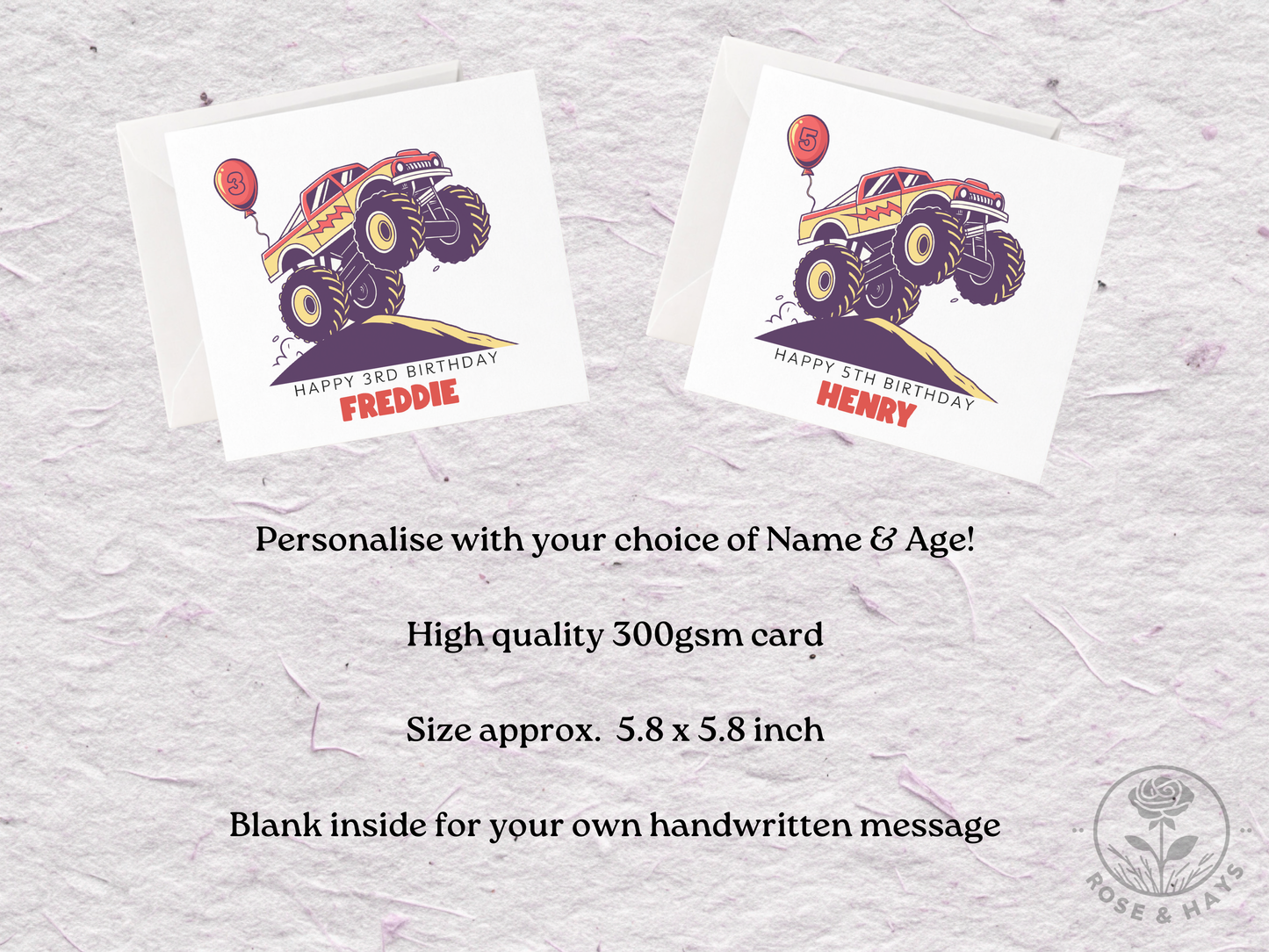 Custom Monster Truck & Balloon Birthday Card