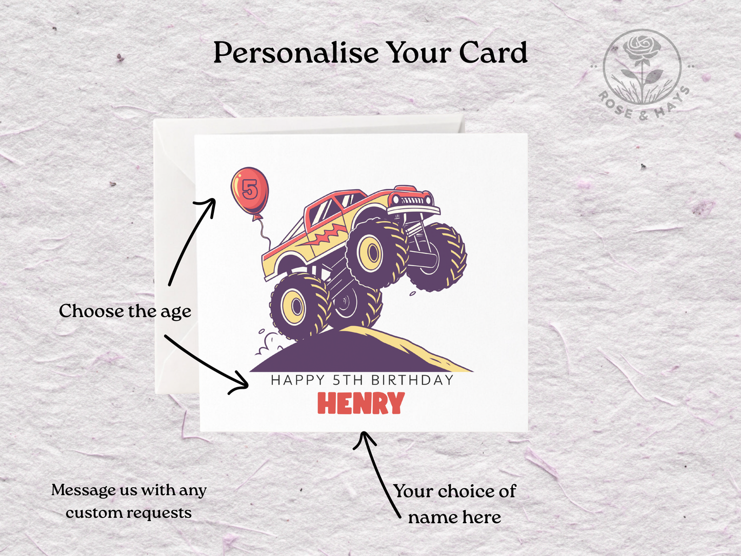 Custom Monster Truck & Balloon Birthday Card