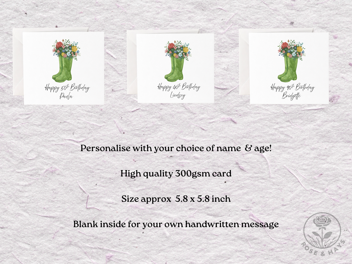 Custom Floral Wellies Birthday Card
