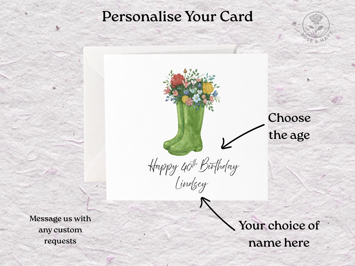 Custom Floral Wellies Birthday Card