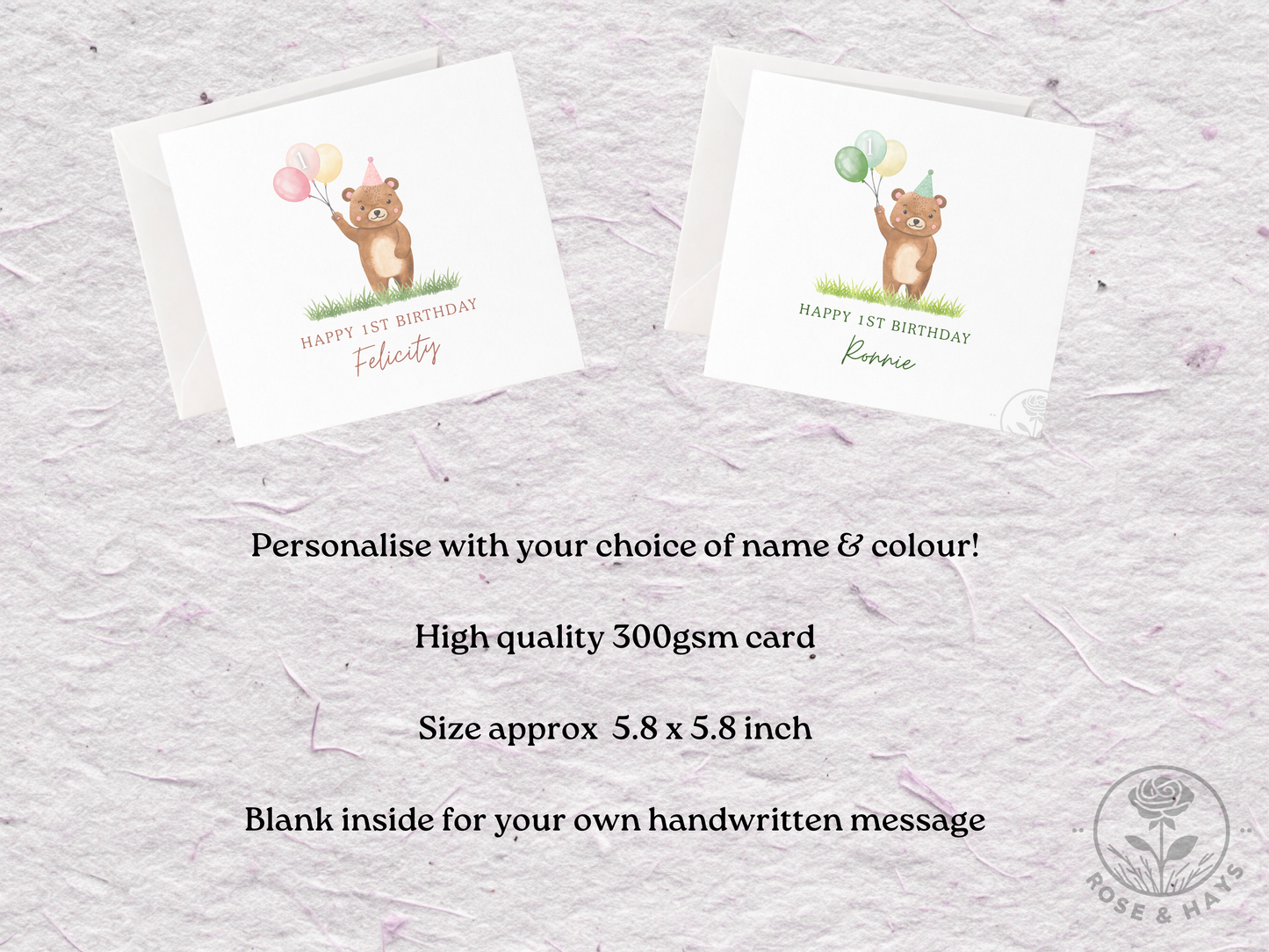 First Birthday Bear Personalised Card
