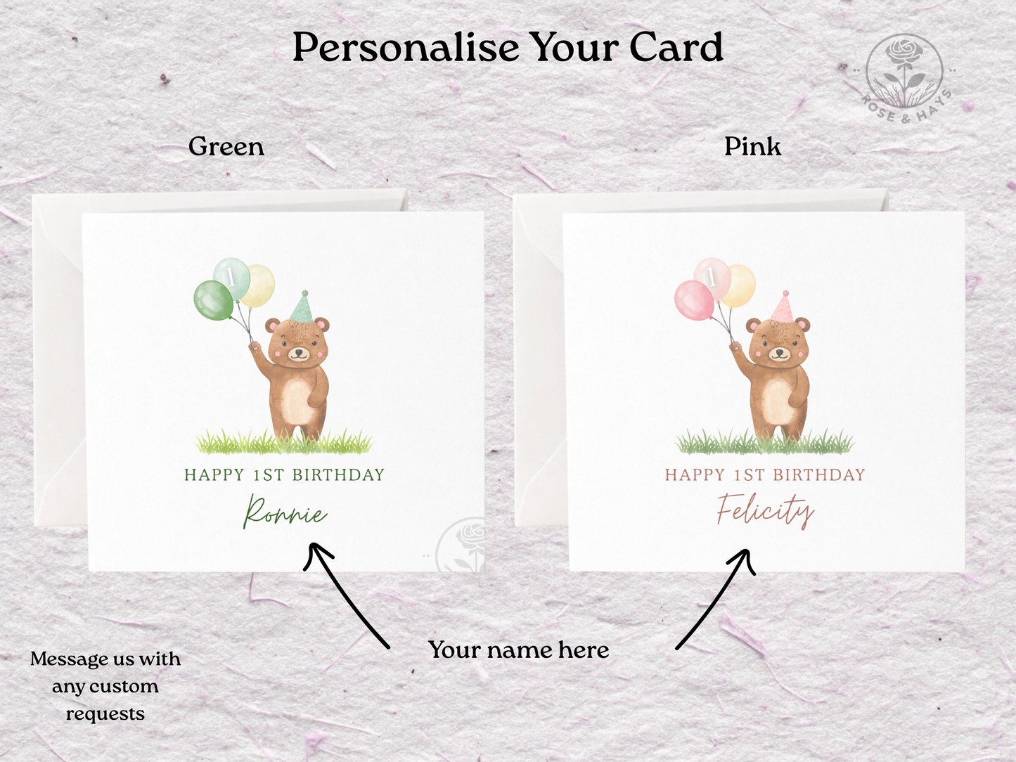 First Birthday Bear Personalised Card