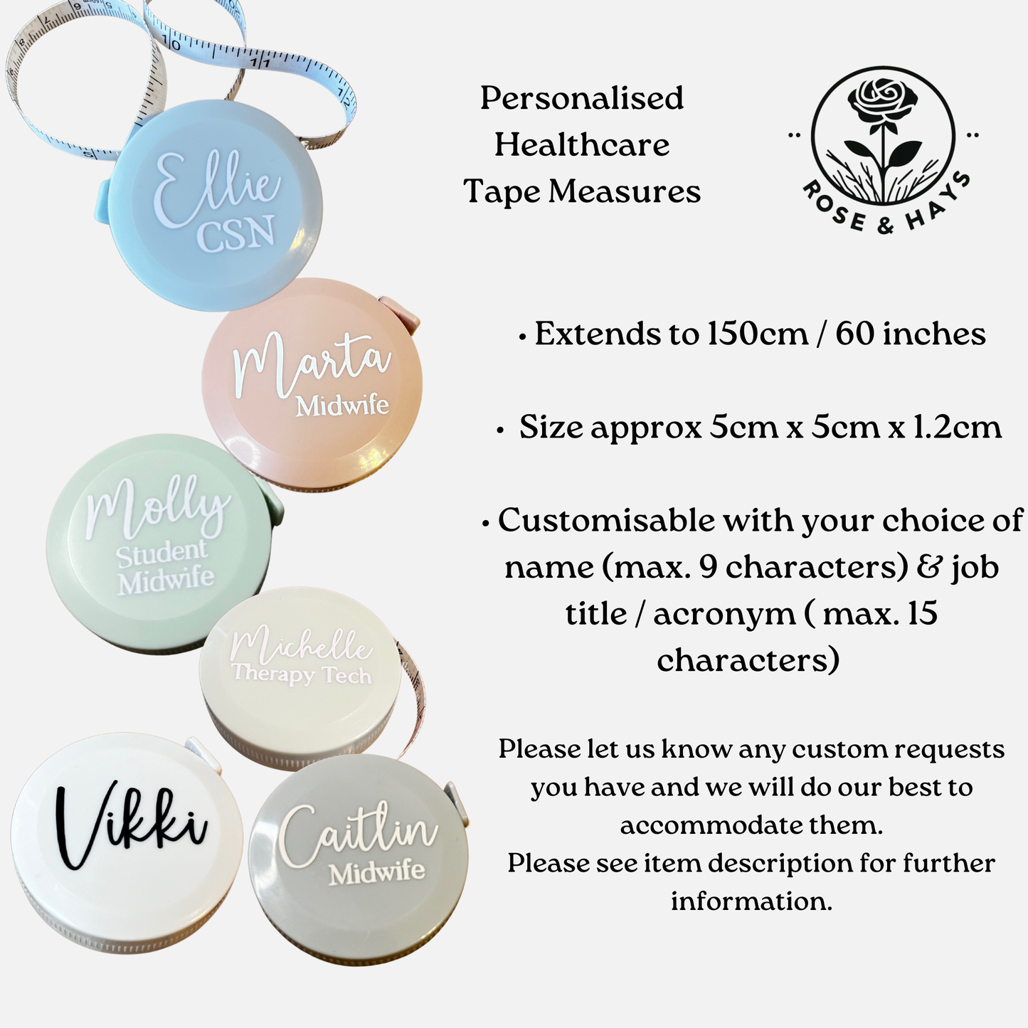 Personalised Health Care Workers Pocket Tape Measure