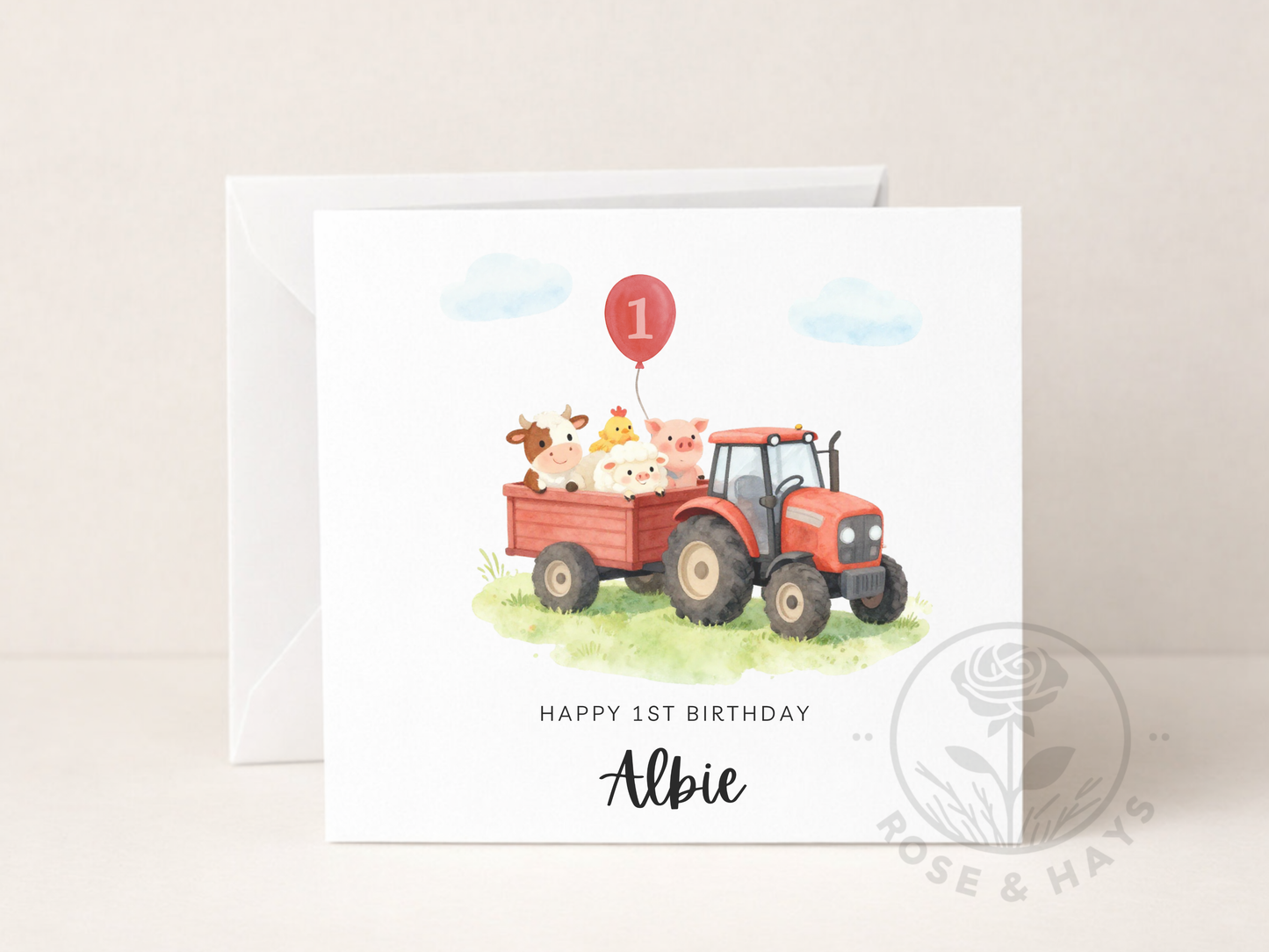 Personalised Tractor & Farm Animals Birthday Card