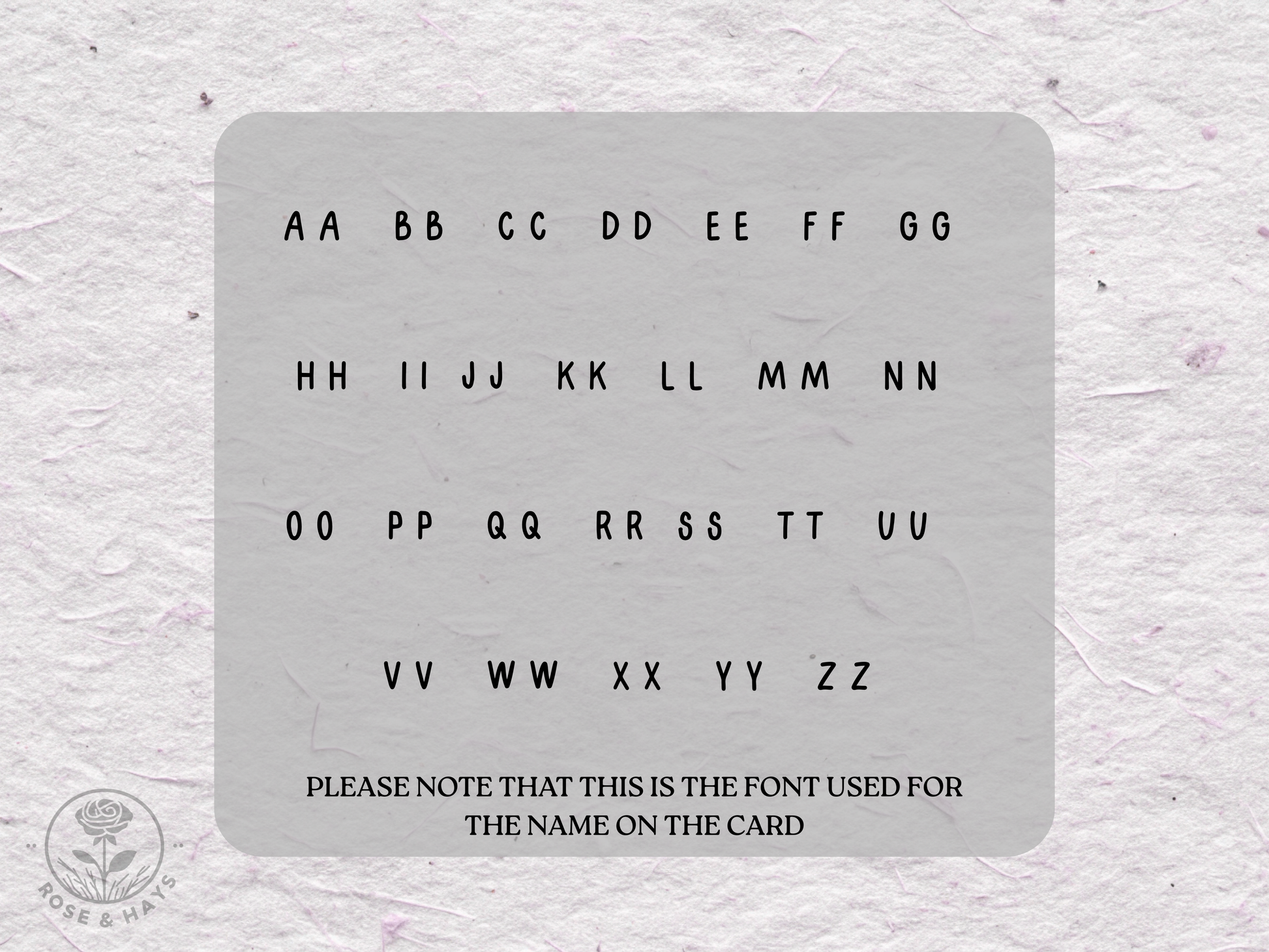 Card with a font sample on a textured gray background