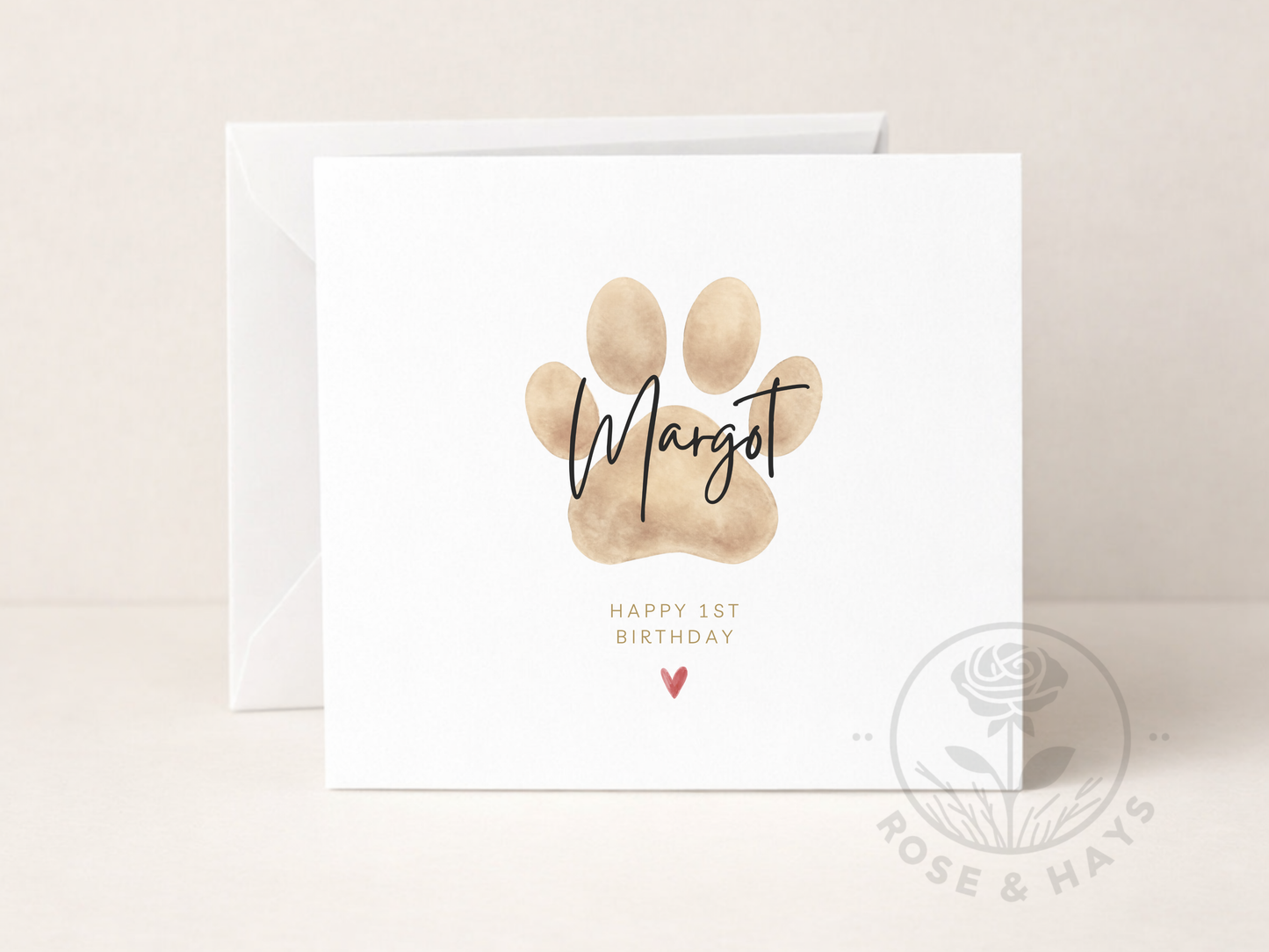 margot dog print happy 1st birthday card