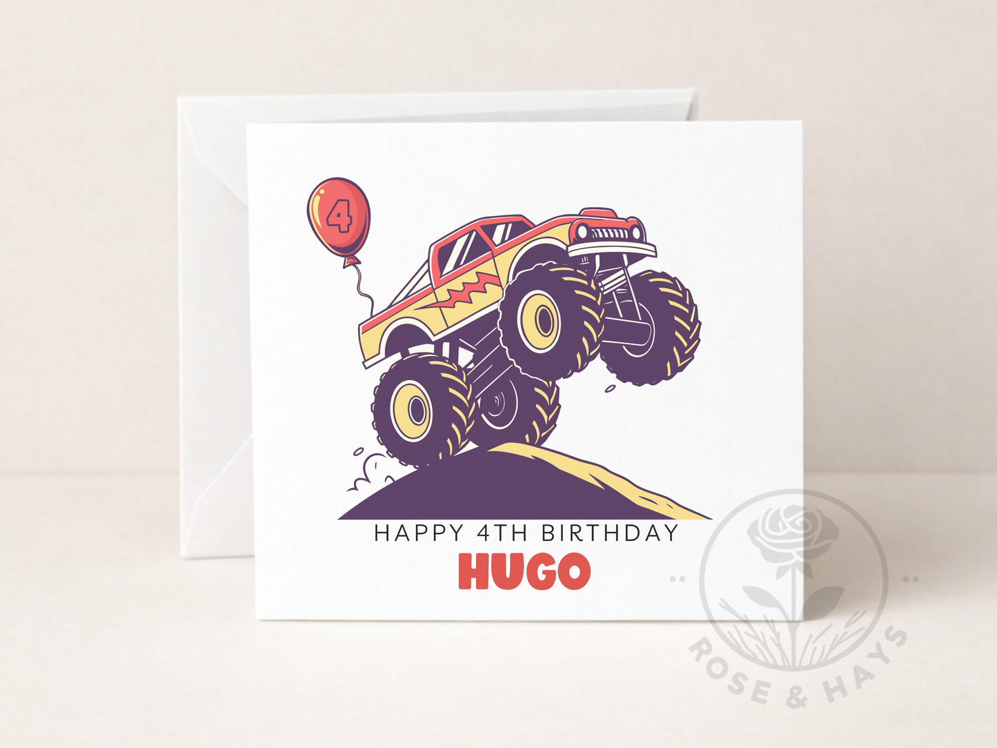Custom Monster Truck & Balloon Birthday Card
