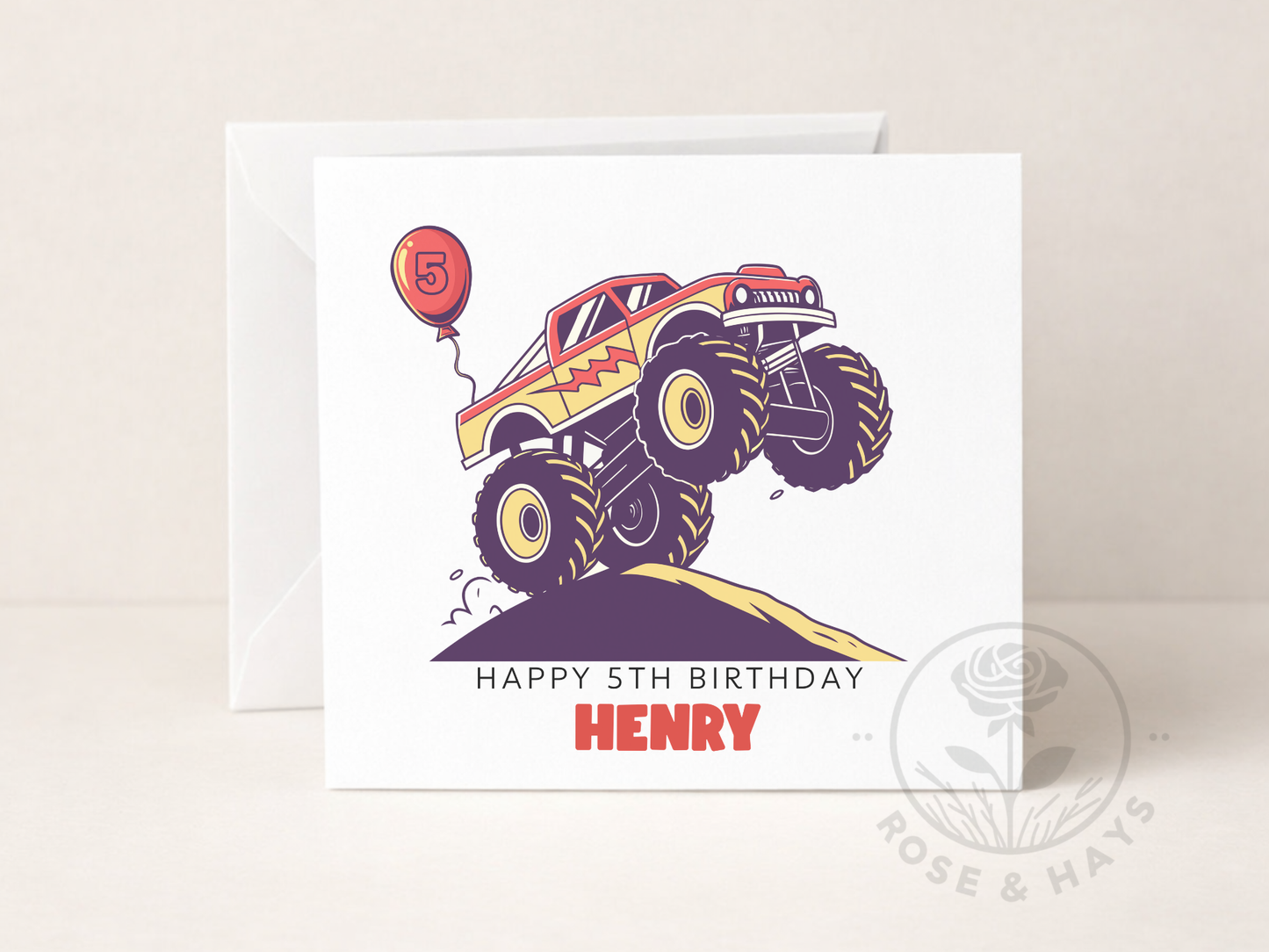 Custom Monster Truck & Balloon Birthday Card