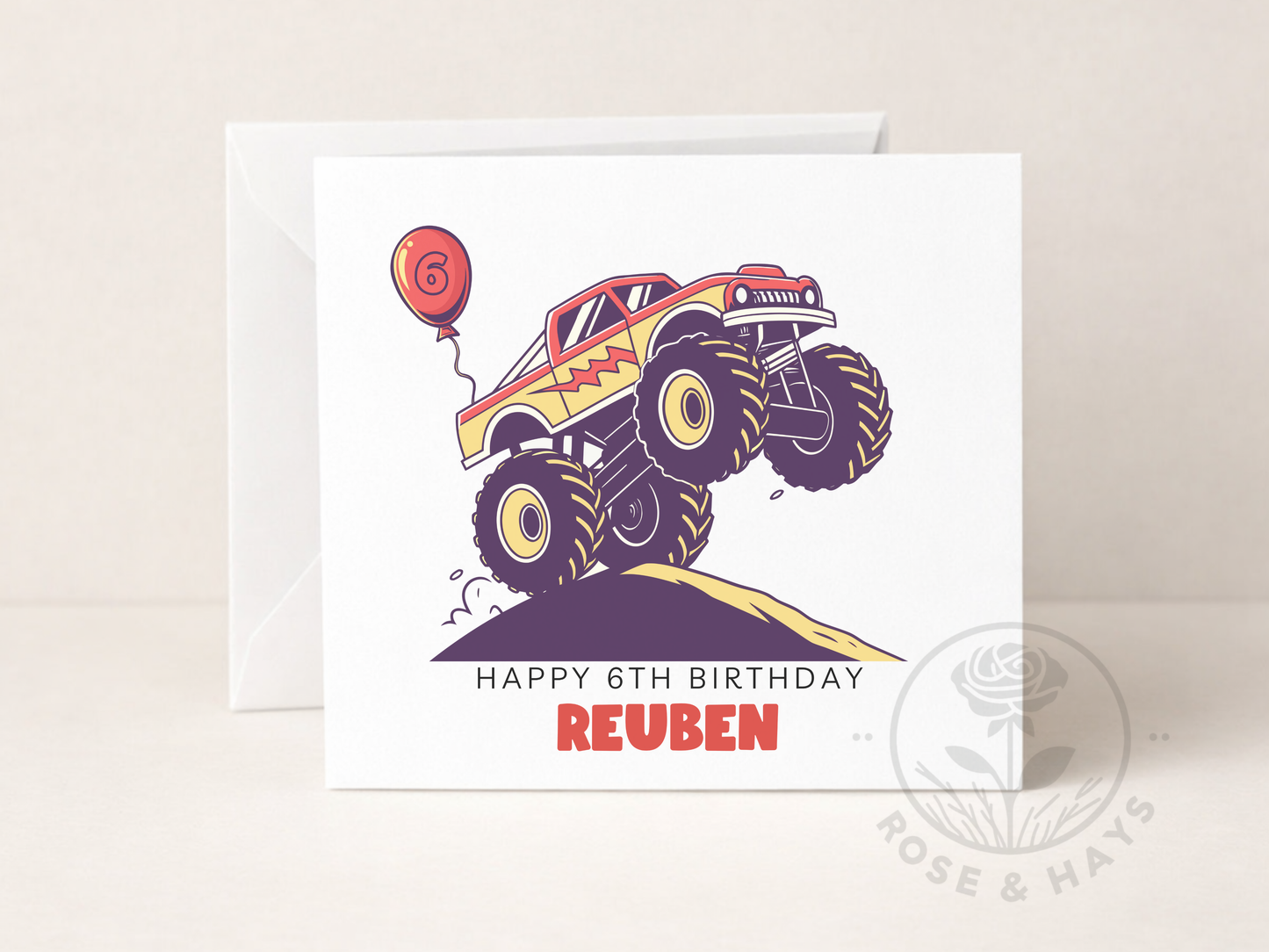Custom Monster Truck & Balloon Birthday Card